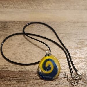 Swirl Glass Pendant Necklace - Yellow and Blue